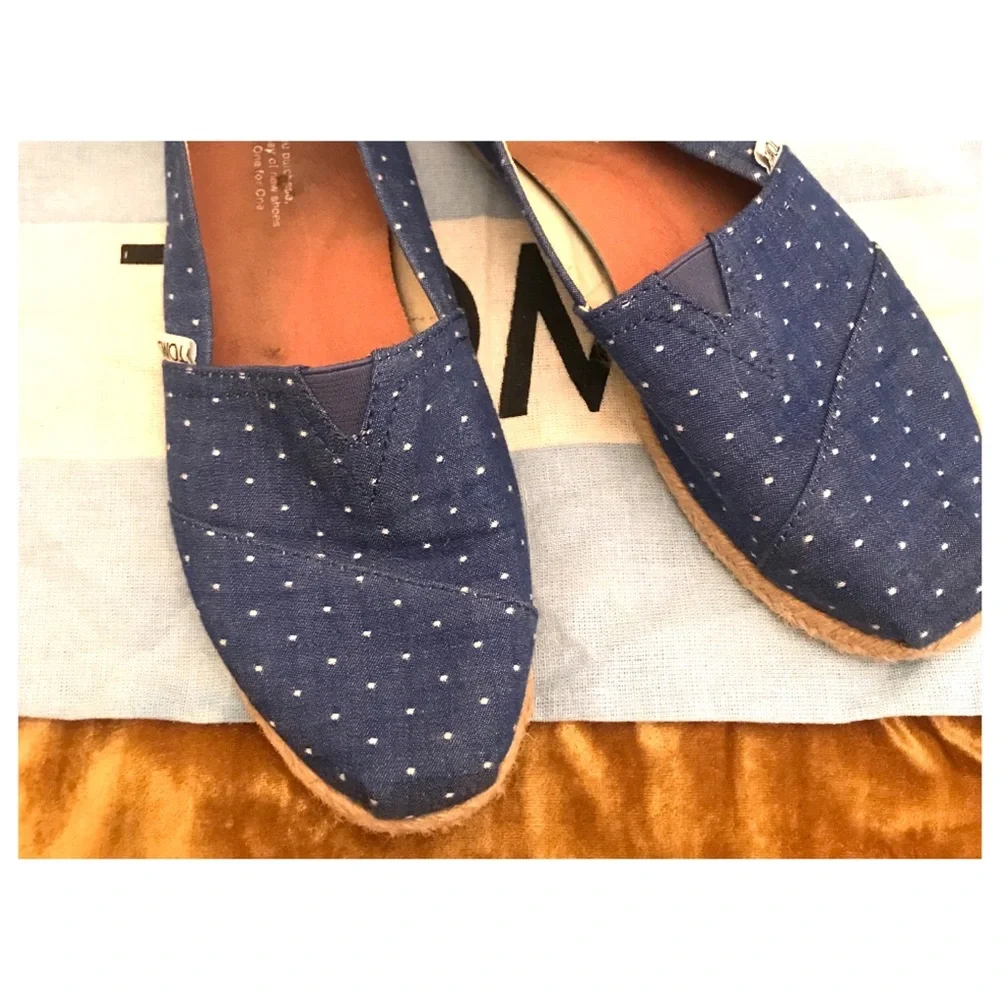 Tom’s Polka Dot Alpargata Flat Espadrille, Size 8 M